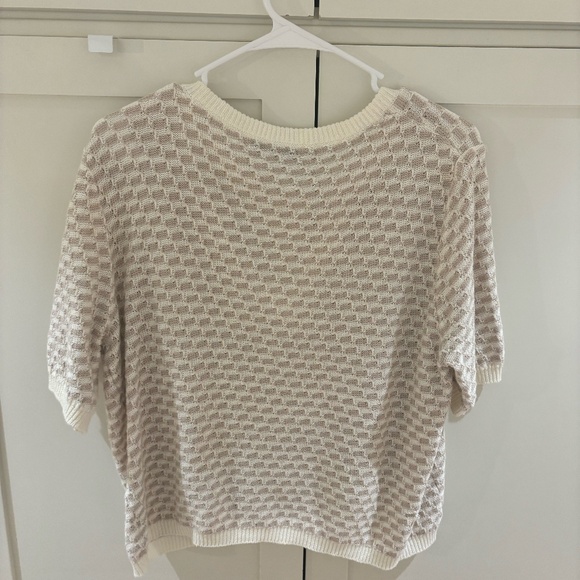 White + Warren lightly worn "Linen Cotton Blend Striped Split Neck T-shirt" - Picture 4 of 5